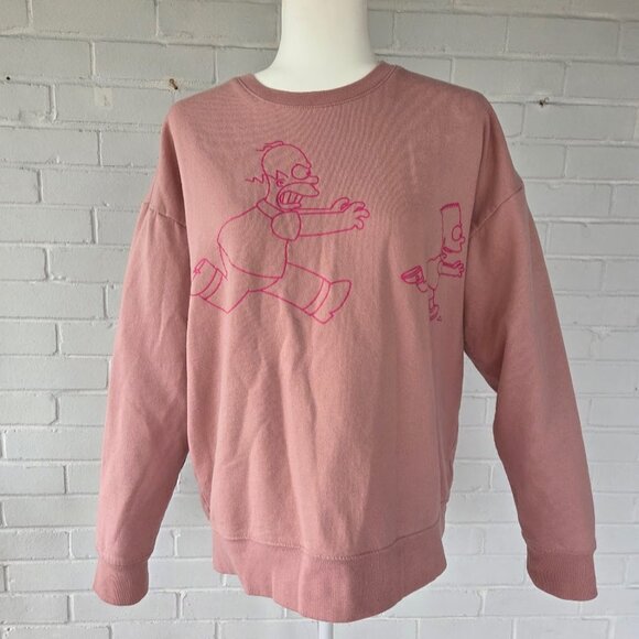 Large Simpsons Graphic Oversized Long Sleeve Two Tone Pink Sweatshirt - Picture 1 of 13